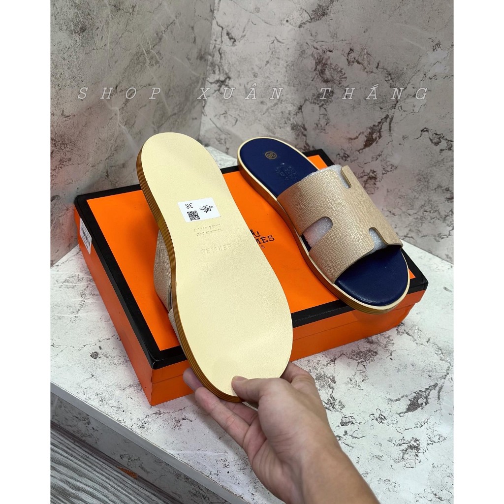 Dép lê HM nam quai Da bò sịn - Đế phíp nẹp vân gỗ Fullbox Siêu CẤP