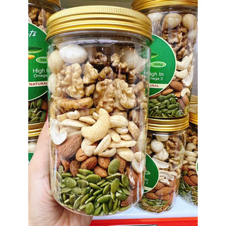 Hạt mix 5 loại: macca, óc chó, hạt điều, hạnh nhân, bí xanh