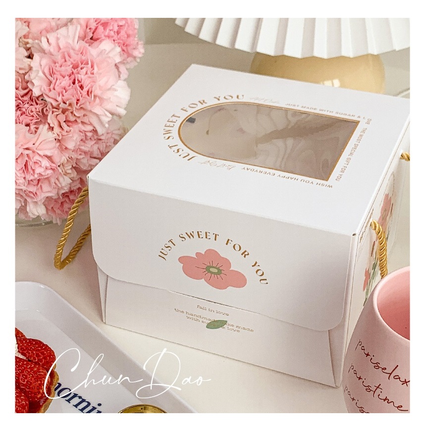 Hộp đựng bánh kem sinh nhật, tặng kèm đế bánh, mini 16cm,  màu pastel phong cách dễ thương - POPPY STORE