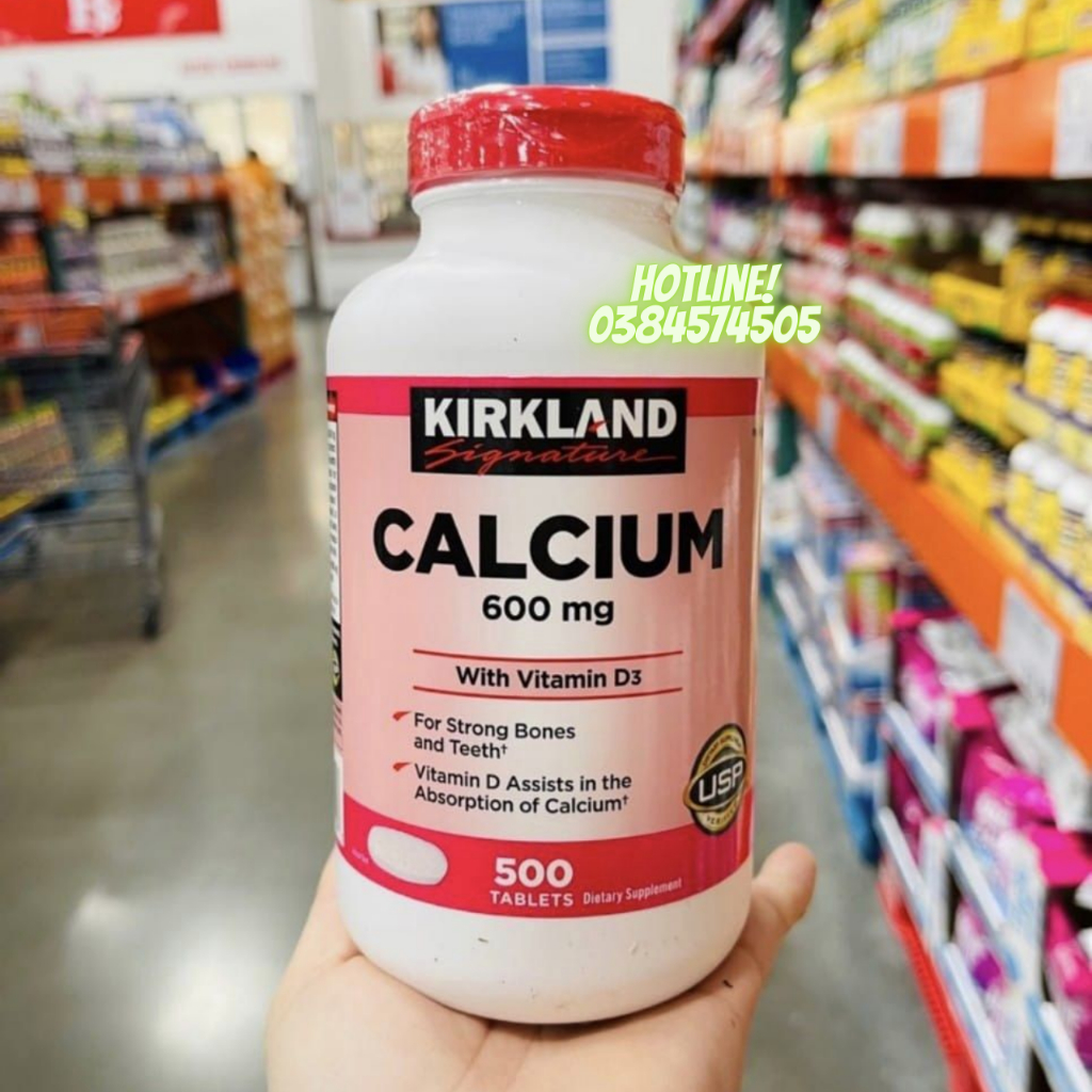 Date 6/25 Viên uống bổ sung Canxi Calcium Kirkland 600mg và vitamin D3 Mẫu Mới