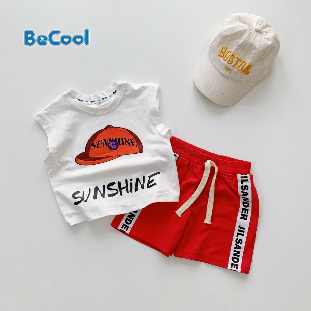 Set Ba Lỗ Sát Nách Cho Bé In Chữ SUNSHINE Chất Cotton Mịn Cao Cấp, Đồ Bộ Bé Trai Từ 10-27kg
