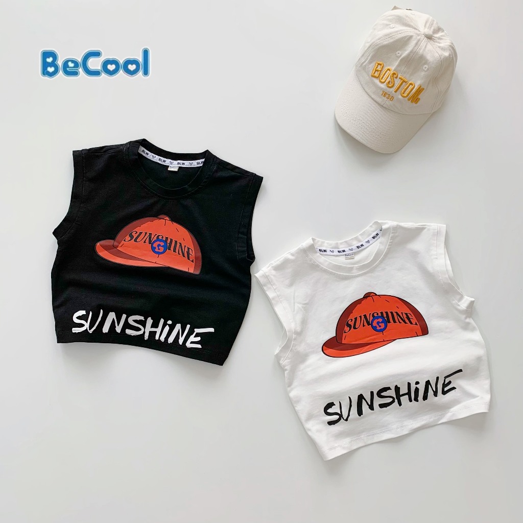 Set Ba Lỗ Sát Nách Cho Bé In Chữ SUNSHINE Chất Cotton Mịn Cao Cấp, Đồ Bộ Bé Trai Từ 10-27kg