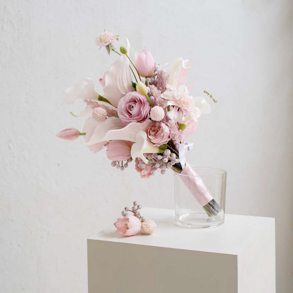 TONE HỒNG - Hoa cưới lụa cầm tay cô dâu - Bó hoa cưới cầm tay cô dâu - Hoa giả cầm tay cô dâu Hoa lụa BÔNG BY CATT