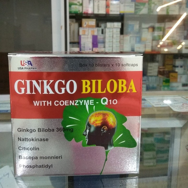 Ginkgo Biloba Q10 - Giúp hoạt huyết , tăng cường máu lên não , mất ngủ , cải thiện trí nhớ , giảm đau đầu - hộp 100 viên