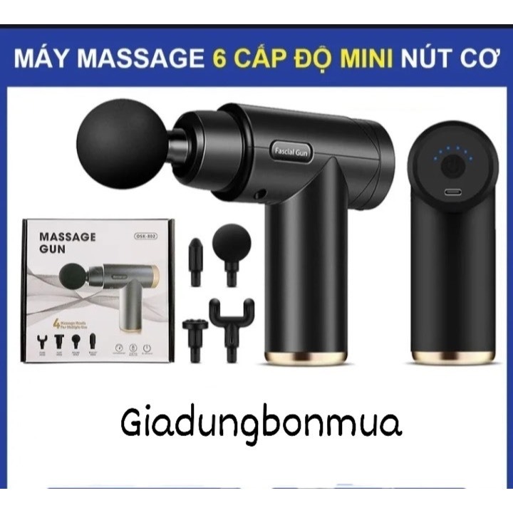 Máy massage cầm tay mini 💥GIÁ SỈ 💥 -Súng massage đấm lưng mát xa trị liệu cổ vai gáy 4 đầu 6 chế độ