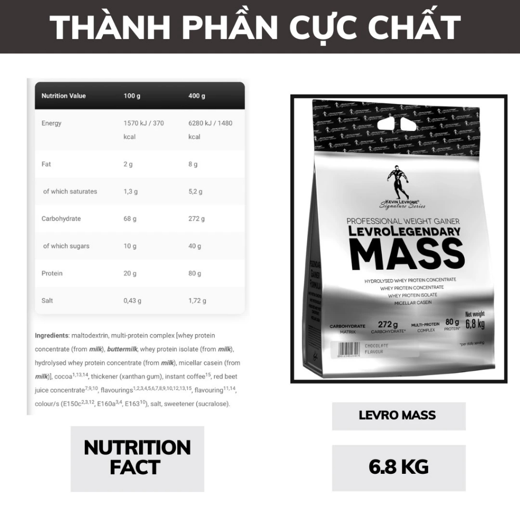 Sữa tăng cân tăng cơ - Levro Legendary Mass 6.8kg - Mass Bạc - Chính Hãng Kevin Levrone