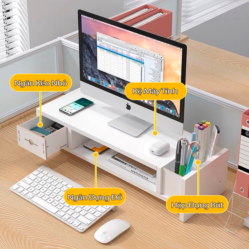 Kệ máy tính laptop JZ02 bằng gỗ cao cấp cho văn phòng và bàn làm việc, 4 màu trang nhã Home Decor Store