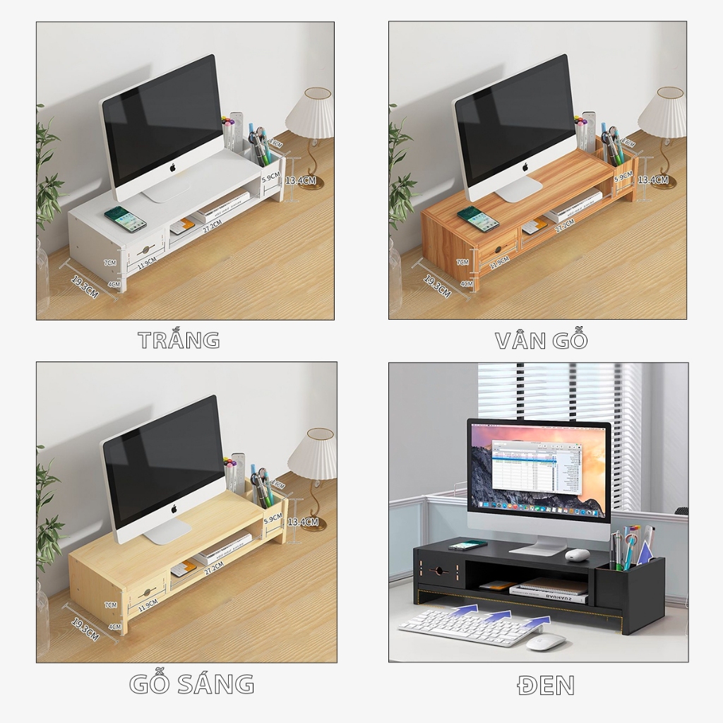 Kệ máy tính laptop JZ02 bằng gỗ cao cấp cho văn phòng và bàn làm việc, 4 màu trang nhã Home Decor Store