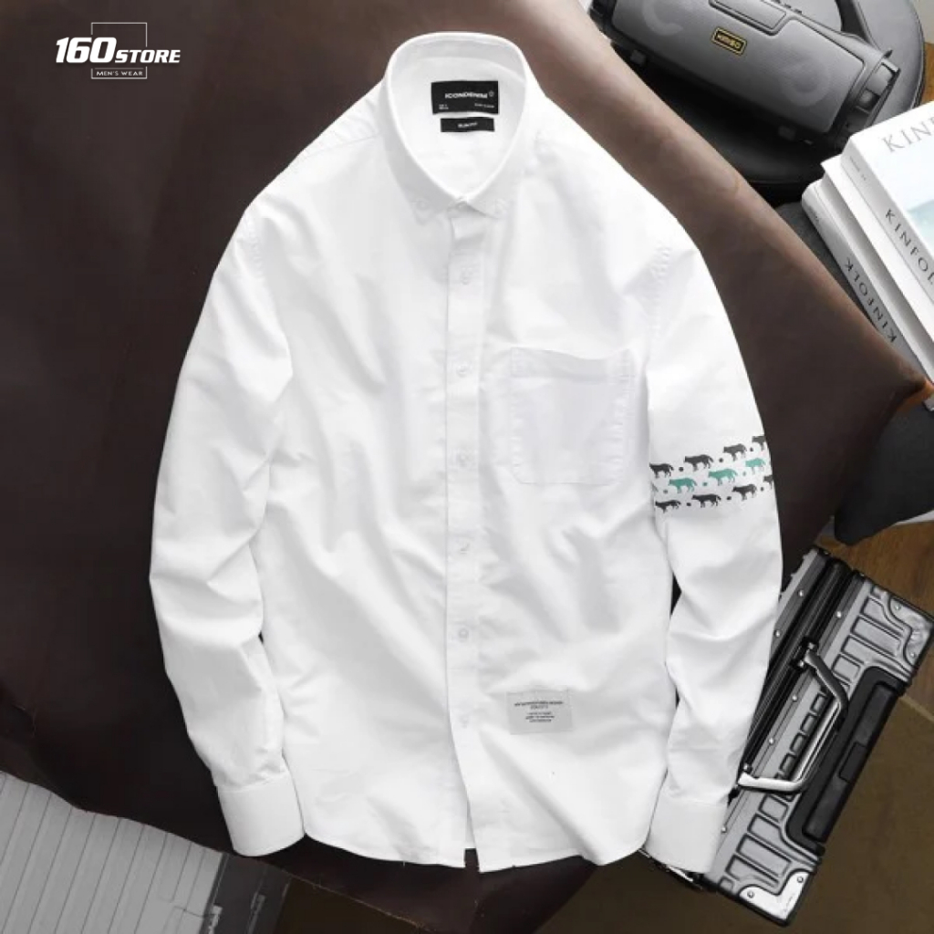 Áo sơ mi nam tay dài ICDN Wolf Pattern chất Oxford chuẩn form cao cấp thanh lịch - SMID0106