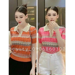 Áo len cổ bẻ phối chữ tay ngắn hàng Quảng Châu 0505