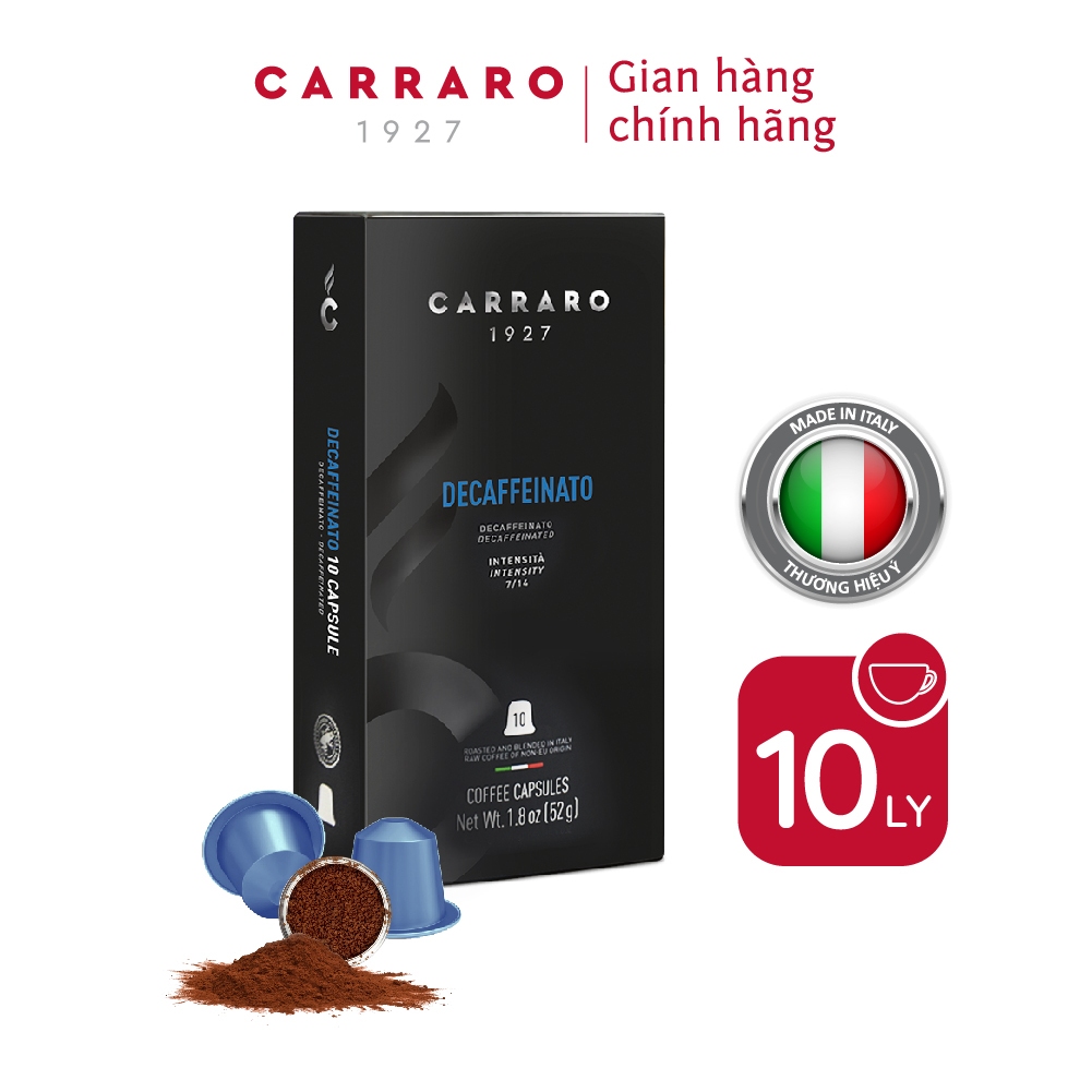 Cà phê viên nén Carraro Decaffeinato - Nhập khẩu từ Ý - Tương thích với máy capsule Nespresso