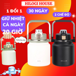 Bình giữ nhiệt 1800ML BÉO LÙN HiLOGI, bình nước giữ nhiệt inox 304, ống hút vòi rót và quai xách, giữ nóng lạnh đều được