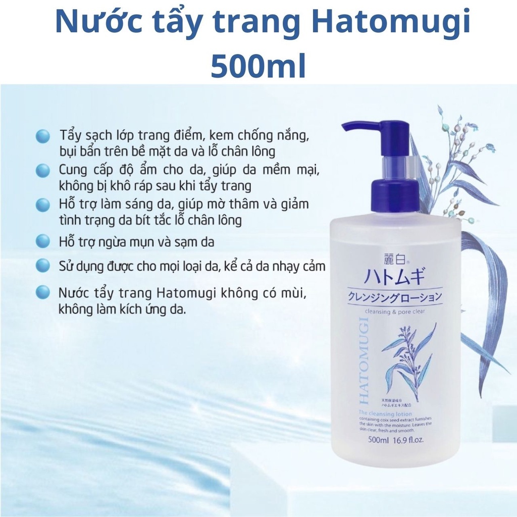 Nước tẩy trang Hatomugi Cleansing & Pore Clear làm sạch sâu và dưỡng ẩm Nhật Bản 500ml