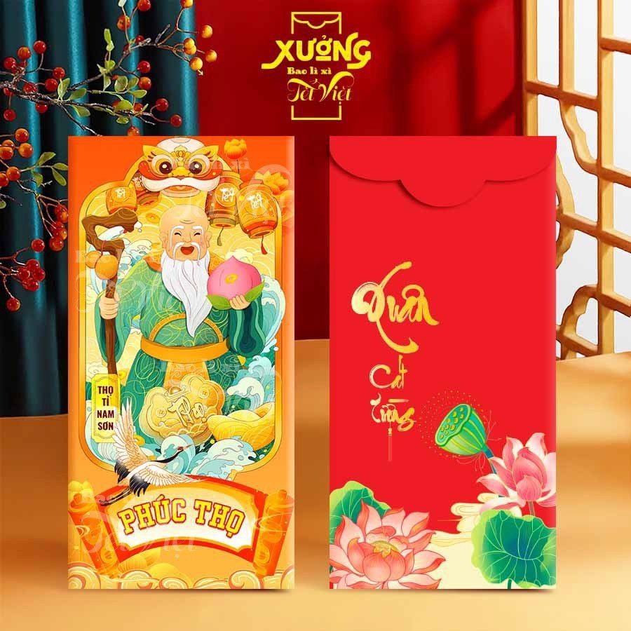 Lì Xì Tết 2024 Sét 10 Cái Bao Lì Xì Phúc Lộc Thọ PUKAPI