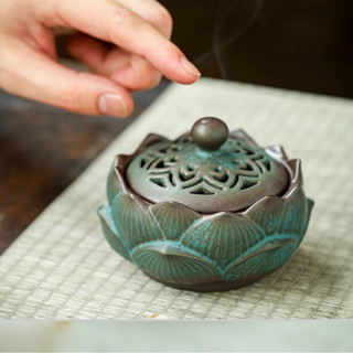 Lư Hoa Sen Xanh Đốt Nụ Trầm và Nhang Khoanh - Lư Xông Trầm Chất Liệu Gốm Sứ Cao Cấp Xông Nhà, Spa