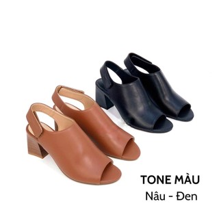 Giầy bốt nữ hở mũi da thật gót trụ cao 5cm vnxk