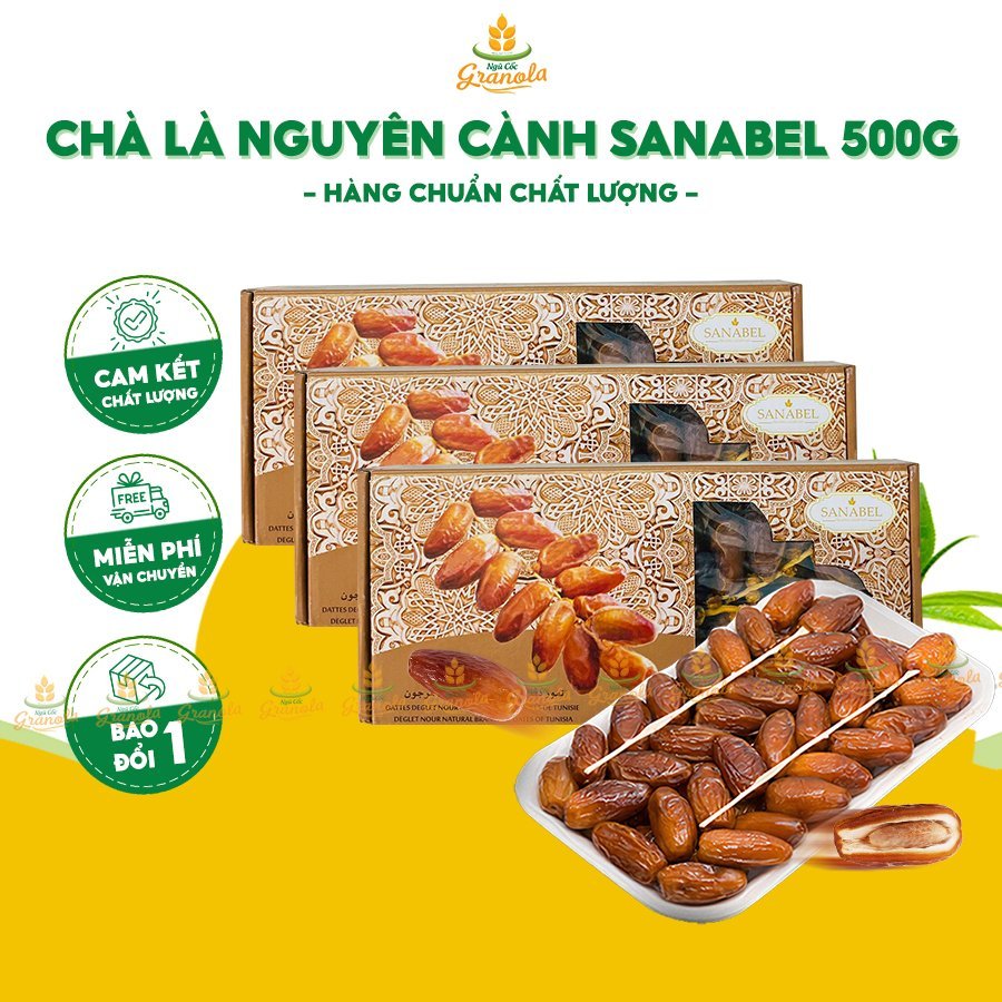 Chà Là Khô Nguyên Cành Sanabel Mẫu Mới Dẻo Ngon Chuẩn Nhập Khẩu (Hộp 500g)