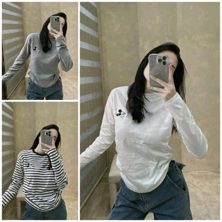 Áo thun zip dài tay thêu chuột mickey dày dặn co dãn 4 chiều phom
