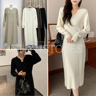 Đầm Suông Nữ Shynstores Vổ V Dài Tay Vải Nỉ Tăm Dáng Dài Túi Eo - VT01