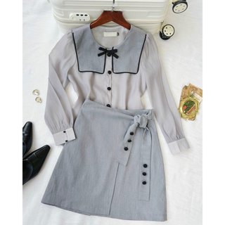 Áo Chân Váy Bigsize Mập Fashion Áo Kiểu Bigsize Áo Tơ Oganza Chân Váy Buộc Dây Hông Thiết Kế Thanh Lịch Đi Làm Đi Chơi