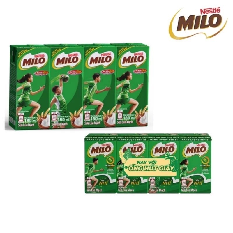 Lốc 4 hộp Milo lúa mạch 110ml, 180ml