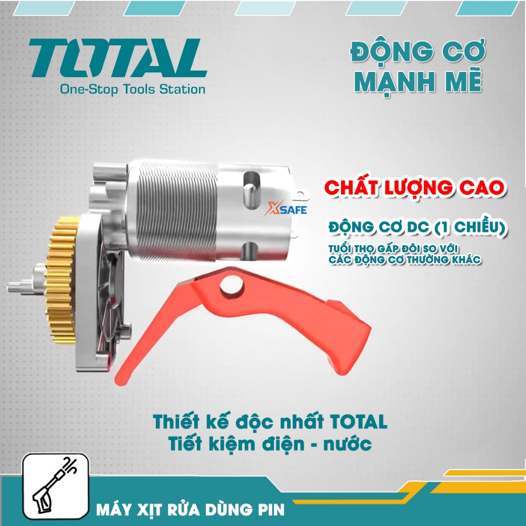 Máy xịt rửa dùng pin 20V TOTAL Máy xịt rửa xe áp suất tối đa 24,8bar, hệ thống tự động ngắt, kèm đầy đủ phụ kiện