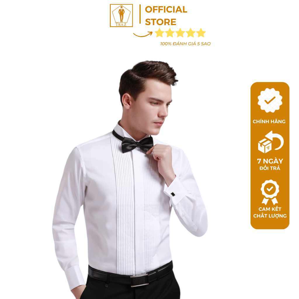 Áo Sơ Mi Nam TRAZ MEN Tuxedo Xếp Ly Măng Séc Nam Cufflink Chất Vải Cotton Phom Suông(mặc ôm thì giảm 1 đến 2 size)
