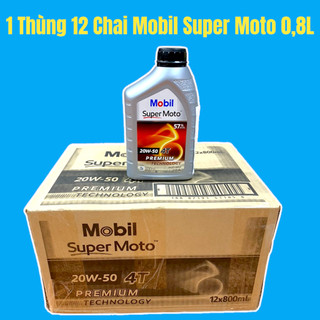 1 thùng 12 chai nhớt mobil super moto 20w50 800ml nhập khẩu singapore >>