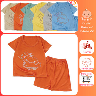  MK347 (6-16KG) Bộ áo cộc tay quần cộc trơn in hình đơn giản chất thun lạnh cho bé