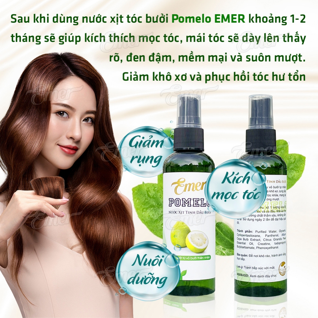 Dưỡng tóc tinh dầu bưởi kích mọc tóc pomelo EMER Garin 100ml giảm rụng tóc, xịt dưỡng cho tóc chắc khỏe và suôn mượt