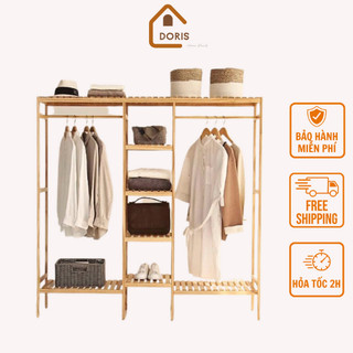 Kệ tủ quần áo gỗ thông size khổng lồ 3 gian - kệ treo quần áo gỗ thông nhập khẩu