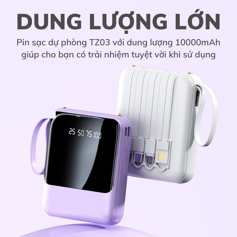 Pin sạc dự phòng Bintech 20000mAh, có sạc nhanh PD 22.5W tích hợp sẵn cáp cho điện thoại