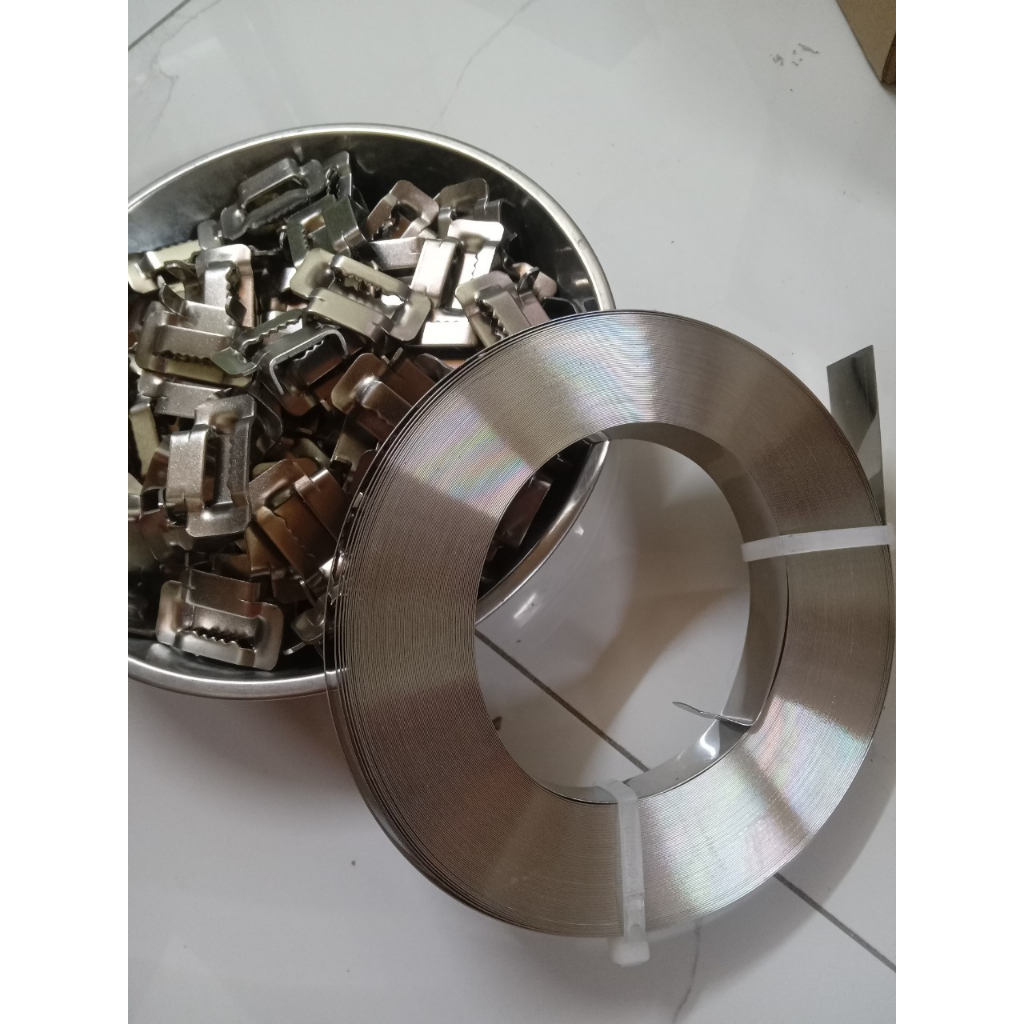 Kìm siết đai inox, tăng đai điện lực, cuộn đai và đầu khoá.