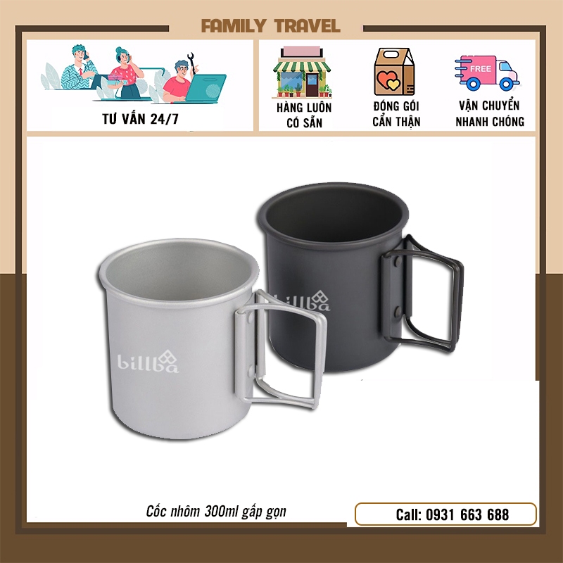 Cốc uống nước du lịch dã ngoại gấp gọn nhôm 300ml- Ly uống nước siêu nhẹ cắm trại ngoài trời tiện dụng - Family Travel