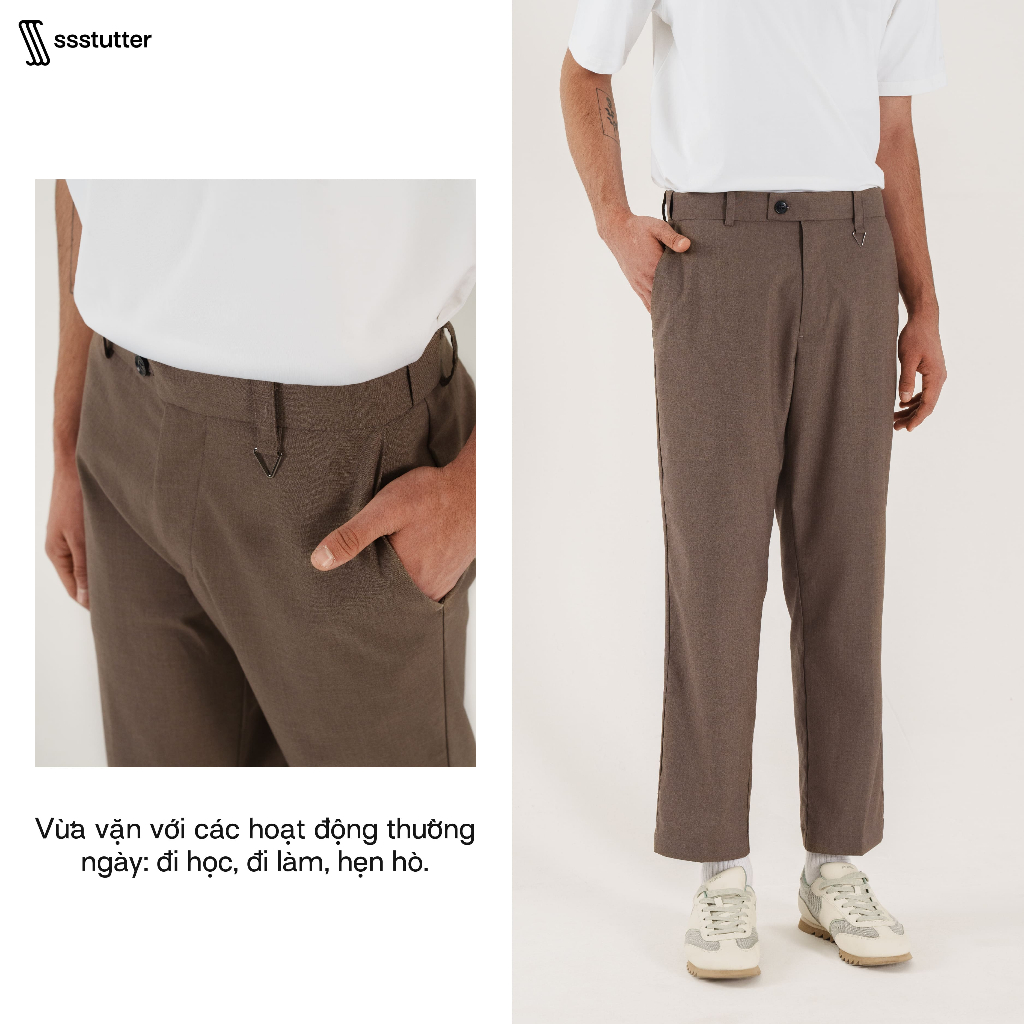 Quần âu ống đứng chun ẩn thông minh nam SSSTUTTER dáng straight co giãn kèm khoen treo móc khoá TIME TROUSERS - SET