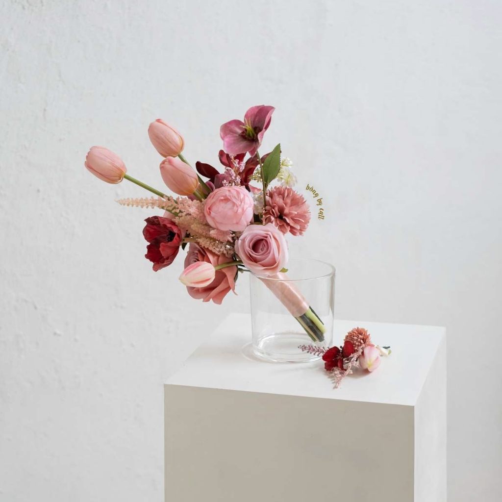 TONE HỒNG - Hoa cưới lụa cầm tay cô dâu - Bó hoa cưới cầm tay cô dâu - Hoa giả cầm tay cô dâu Hoa lụa BÔNG BY CATT