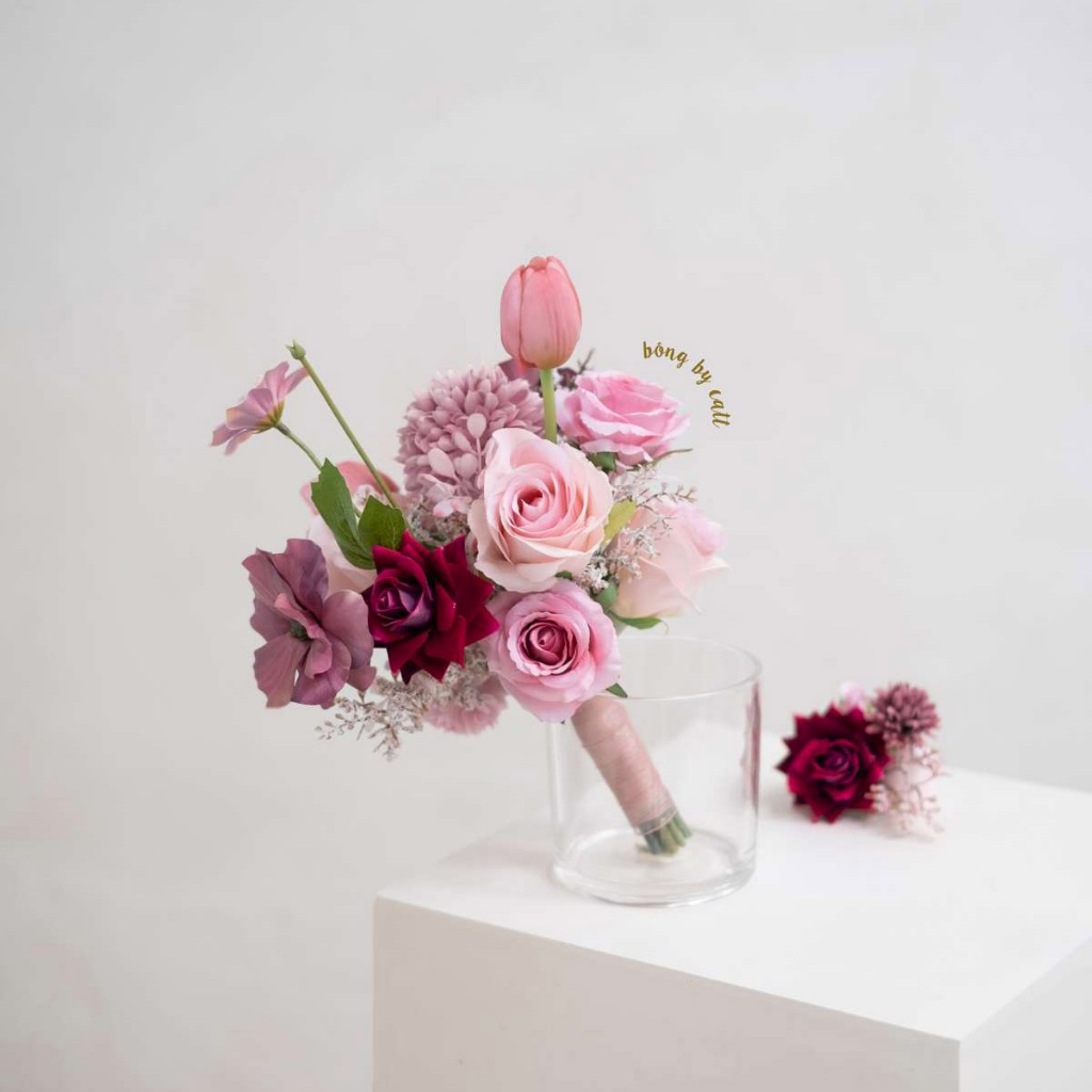 TONE HỒNG - Hoa cưới lụa cầm tay cô dâu - Bó hoa cưới cầm tay cô dâu - Hoa giả cầm tay cô dâu Hoa lụa BÔNG BY CATT