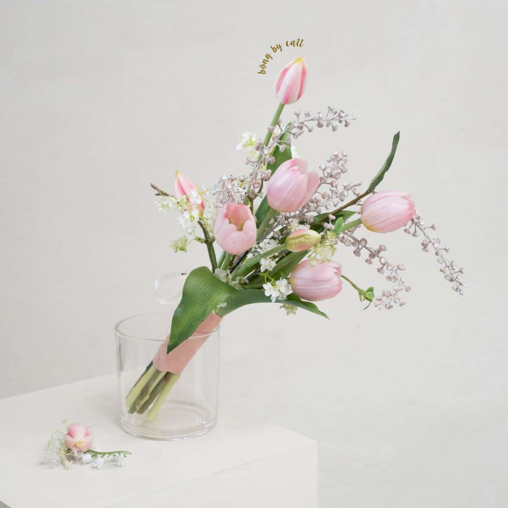 TONE HỒNG - Hoa cưới lụa cầm tay cô dâu - Bó hoa cưới cầm tay cô dâu - Hoa giả cầm tay cô dâu Hoa lụa BÔNG BY CATT