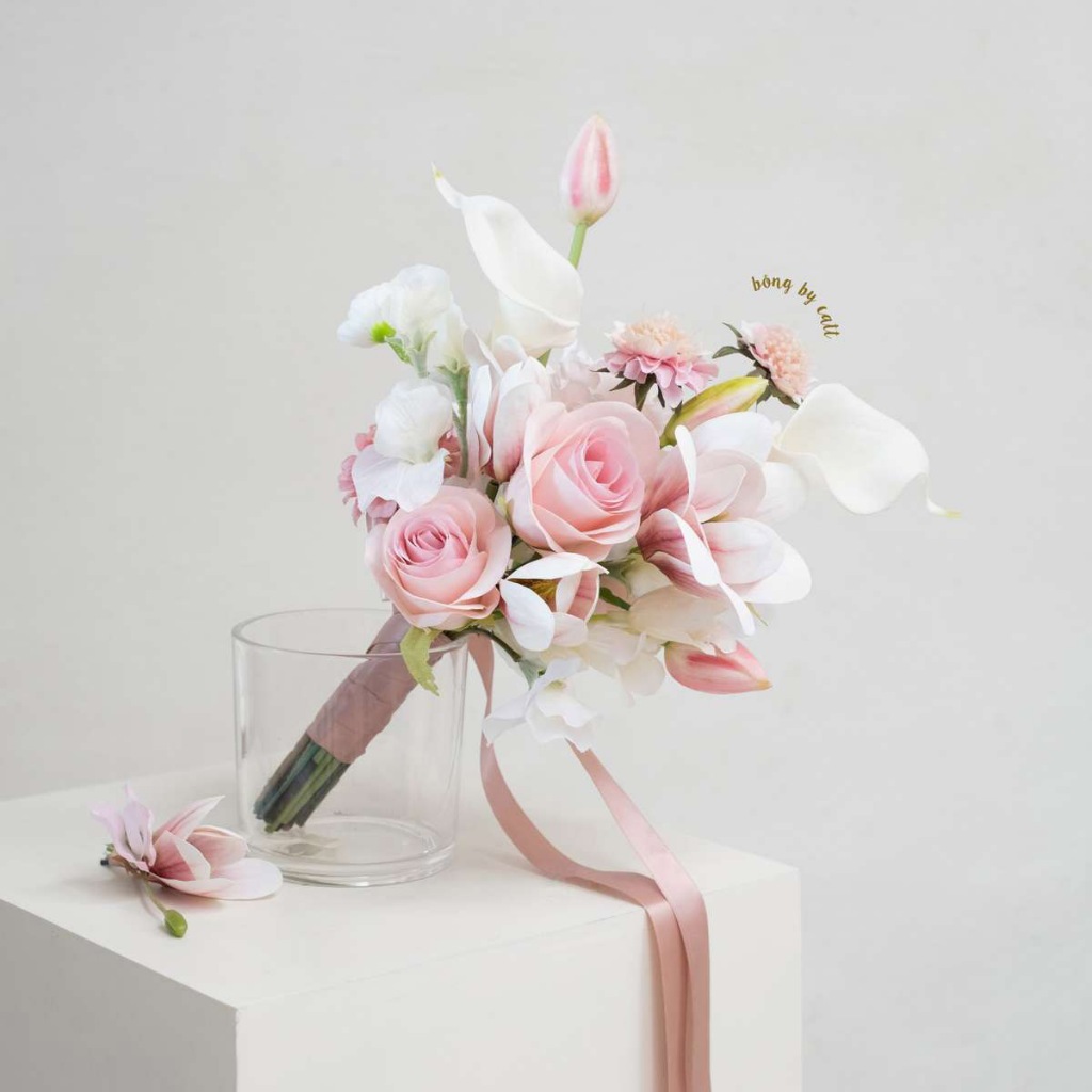 TONE HỒNG - Hoa cưới lụa cầm tay cô dâu - Bó hoa cưới cầm tay cô dâu - Hoa giả cầm tay cô dâu Hoa lụa BÔNG BY CATT