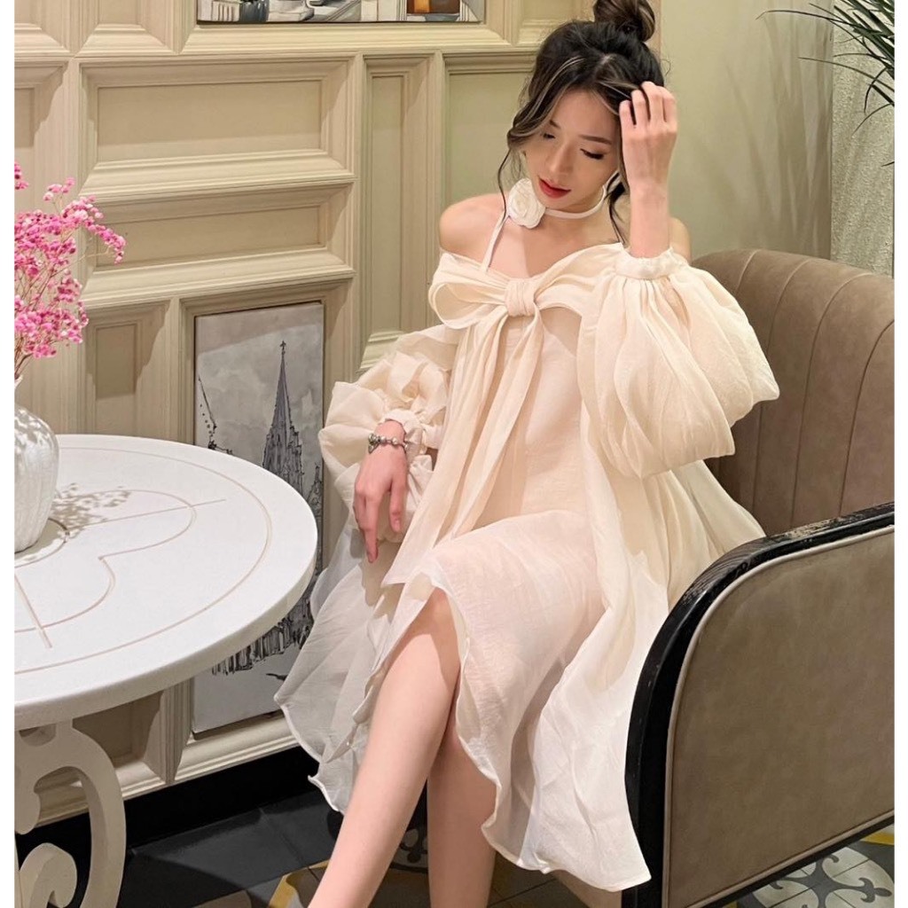 Đầm Váy Babydoll Nơ Liền 2 Lớp Quảng Châu, Form Rộng Ulzzang Loại 1