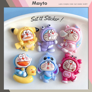 Bộ 12 Sticker, Charm 3D chủ đề Dorem0n DIY Mayto nhựa cứng gắn Dép Cross, Dép Sục, Cá Sấu JB-64