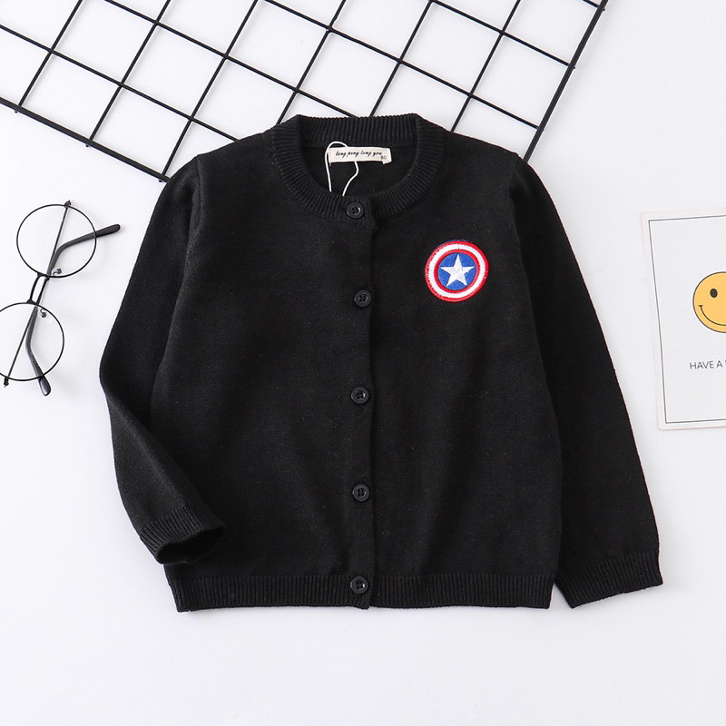 Áo khoác cardigan len cho bé trai BAEKIDS 11kg đến 34kg họa tiết siêu anh hùng