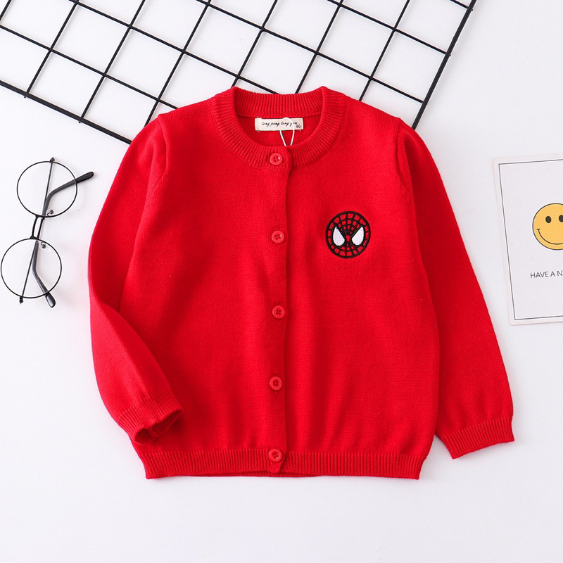 Áo khoác cardigan len cho bé trai BAEKIDS 11kg đến 34kg họa tiết siêu anh hùng