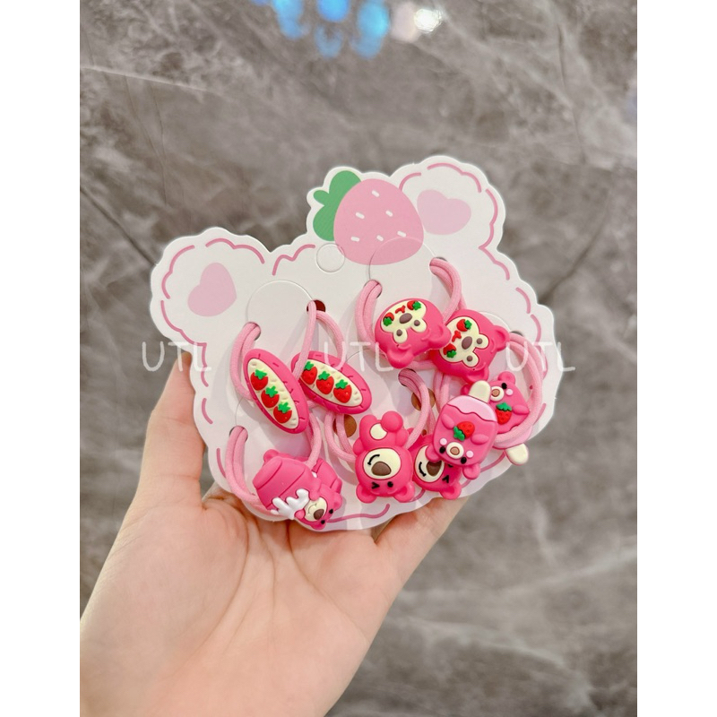 Set buộc tóc gấu dâu cho bé 10 chi tiết