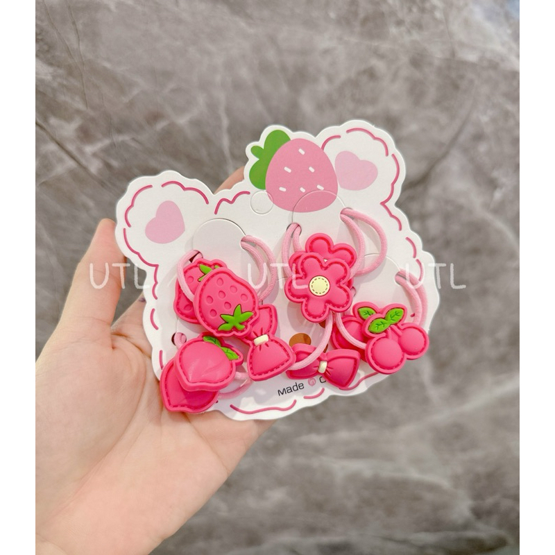 Set buộc tóc gấu dâu cho bé 10 chi tiết