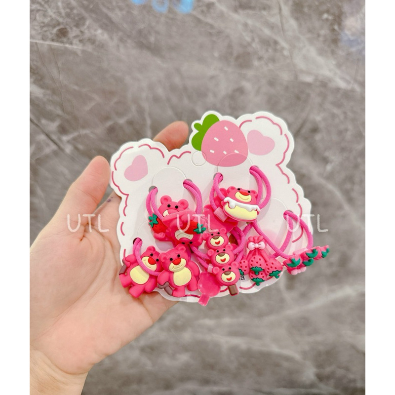 Set buộc tóc gấu dâu cho bé 10 chi tiết