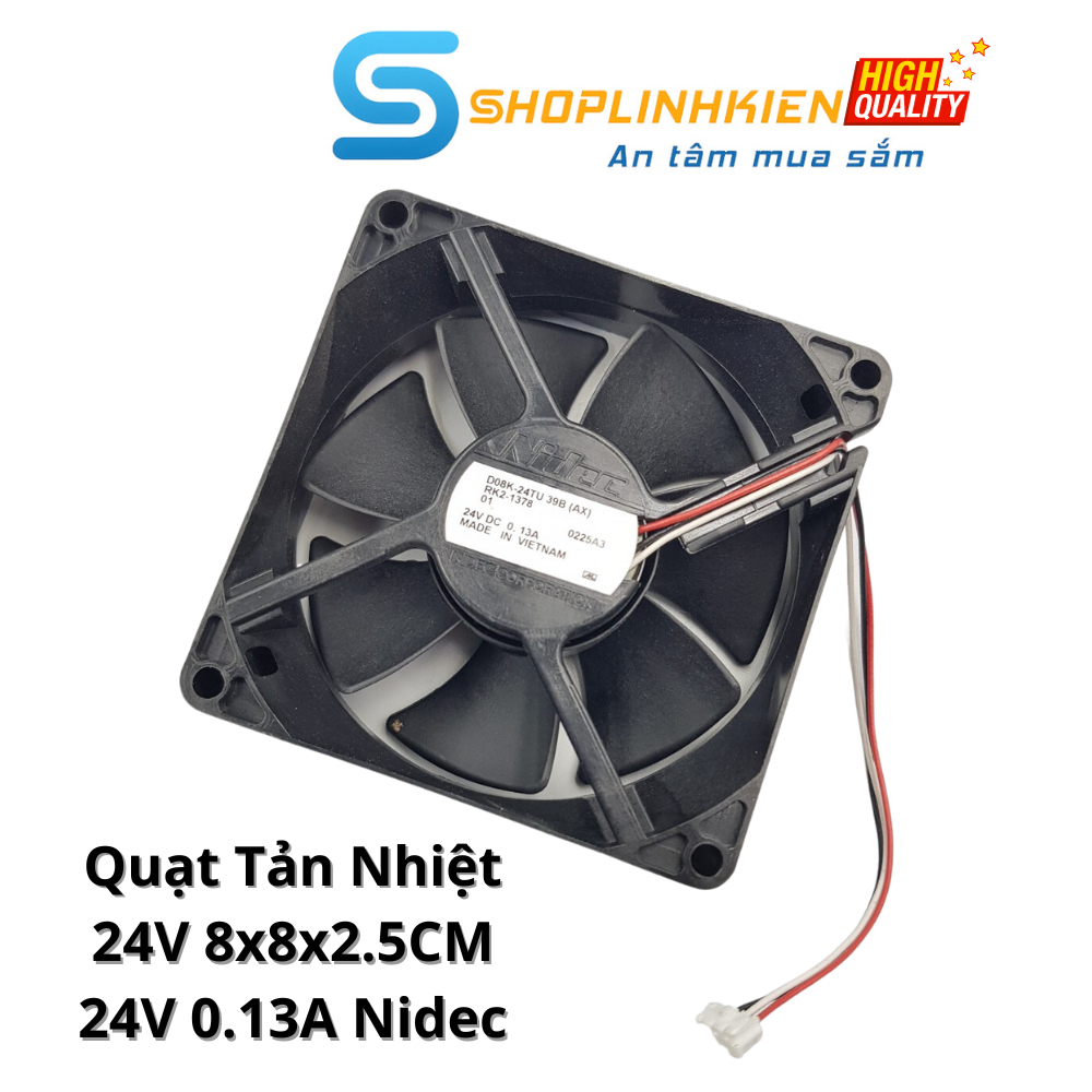 Quạt tản nhiệt 24V 8x8x2.5CM 3 dây 2.0MM dòng 0.13A Nidec chính hãng D08K-24TU - ShopLinhKienHT
