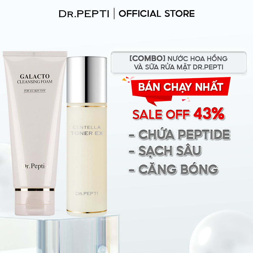 [Combo] Sữa Rửa Mặt Dr.Pepti Galacto Cleansing Foam Và Nước Hoa Hồng Dr.Pepti Centella Toner Ex 180ml