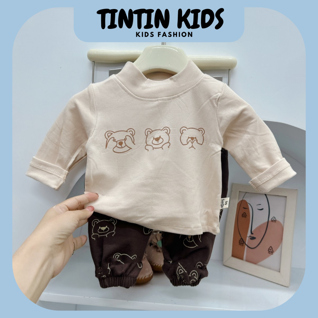 Bộ zip Lông Hàn in hình chú gấu dày ấm cho bé, bộ đồ cho bé 6-15kg