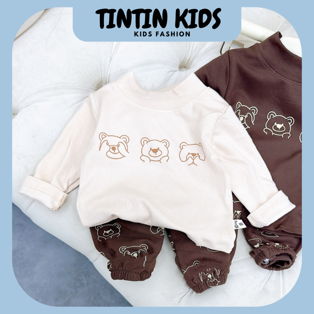 Bộ zip Lông Hàn in hình chú gấu dày ấm cho bé, bộ đồ cho bé 6-15kg